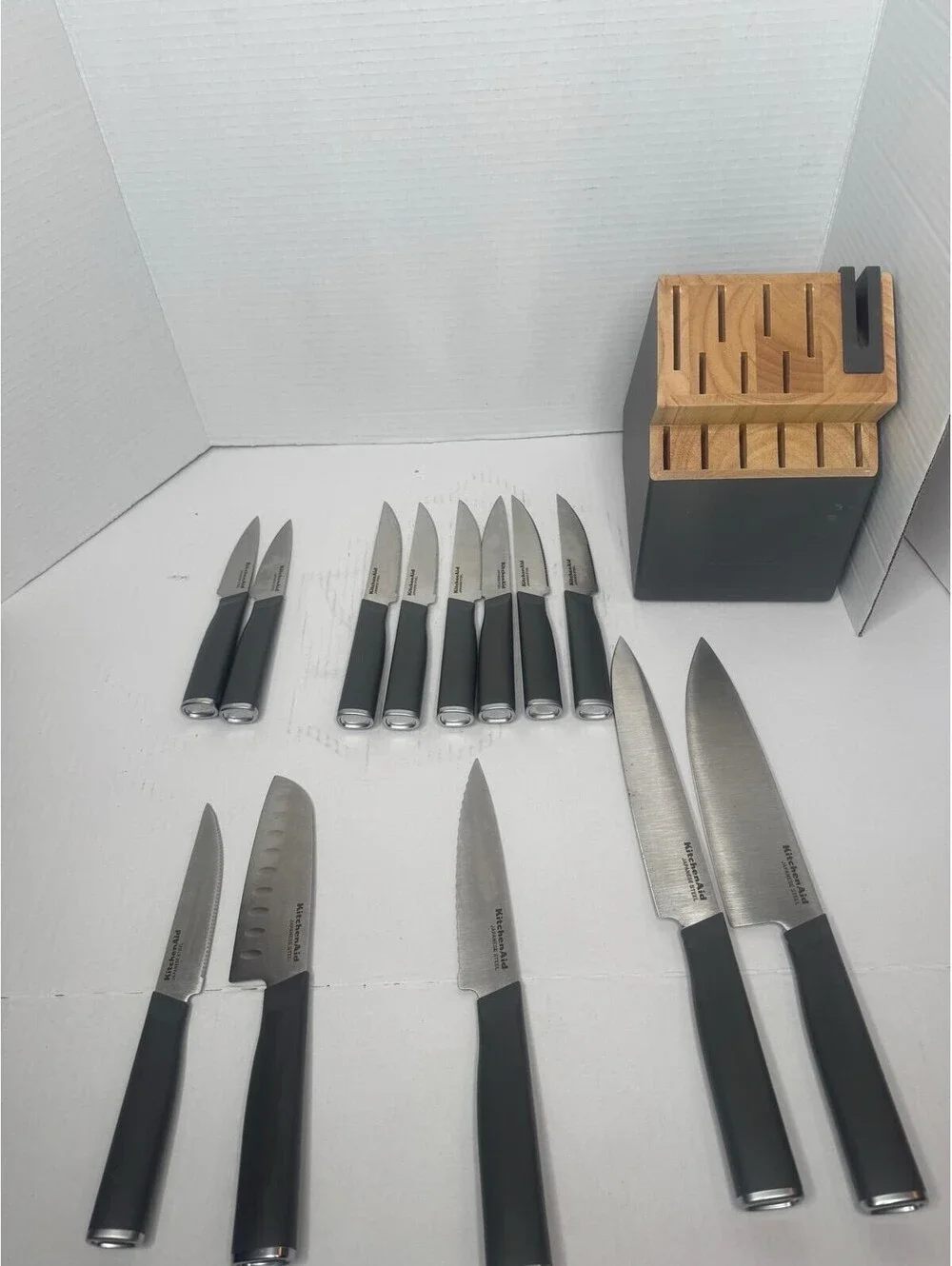 KitchenAid Gourmet 15-Piece Knife Set-Charcoal Gray Handles & Matching Block